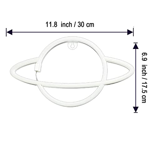 Image of YouokLight planet neon signs for wall decor, LED neon light wall mount USB or battery powered planet light, aesthetic hanging Saturn, planet neon lights for bedroom, game room, pink and blue