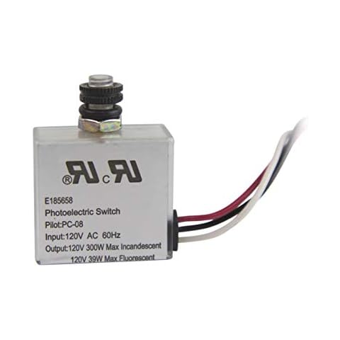 Solus PC-08-KIT 120V Automatic Dusk to Dawn Photocell Switch for Incandescent, Fluorescent & LED, Includes Black & White Optional Swivel Hood (Prevents Strobing) Cover