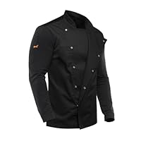Chaqueta de chef para hombre con botones a presión ocultos YKK, espalda y mangas de malla transpirable Dry Mesh, manga larga, algodón - Negro, 3XL