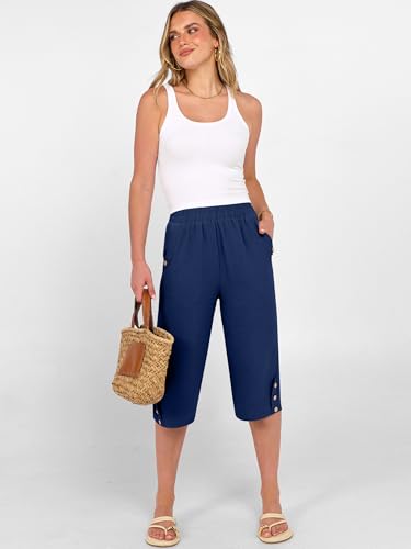 Image of ANRABESS Womens Wide Leg Capri Pants Elastic Waist Casual Loose Lounge Trousers 2026 Summer Flowy Beach Vacation Clothes