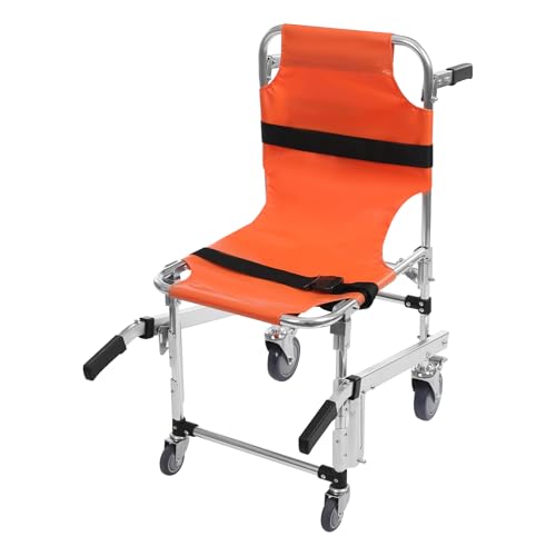 Silla de emergencia plegable para escaleras, con ruedas universales, capacidad de carga de 160 kg, para rescate en emergencias, color naranja