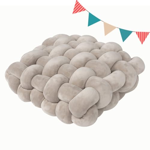 Cojín decorativo con nudo cuadrado para oficina, dormitorio, sala de estar, dormitorio, coche, hecho a mano, almohada de suelo (rosa gris, 40 x 40 x 12 cm)