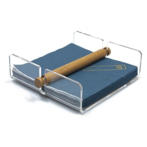 WORHE Transparenter Serviettenhalter aus Acryl mit Holz-Mittelstange, Taschentuchspender, Organizer für Küchentheken, Esstisch, Waschtisch Cover