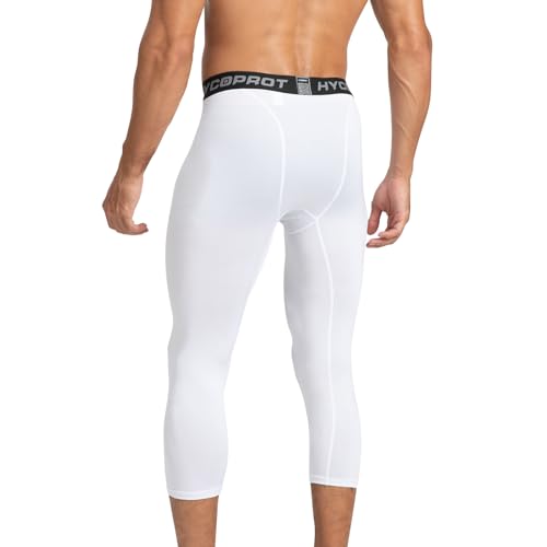 HYCOPROT Men's 3/4 Compression Pants Cool Dry Workout Athletic Running Tights Capri Leggings Base Layer Yoga Basketball Gym2