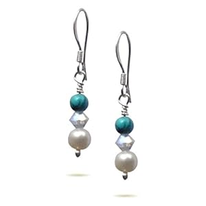 Silver Turquoise Pearl Cyrstal Bead Drop...