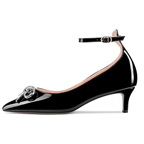 HDEUOLM Women Stiletto Mid Heel Pointed Toe Pumps Ankle Strap Bow-Knot Party Cute 2.0 Inches Heels2