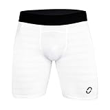 OUPOWER Men's Sports Compression Sliding Shorts Tights Spandex Baselayer for Running Soccer Basketball Bicycle (as1, Alpha, x_l, Regular, Regular, White)
