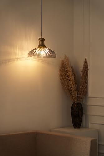 Image of Divine Trends Ribbed Grey Luster Glass Pendant Light with Antique Brass Finish | Hanging Lights for Living Room, Bedroom, Kitchen, Dining | Ceiling Lamp for Home Decoration Pack of 1