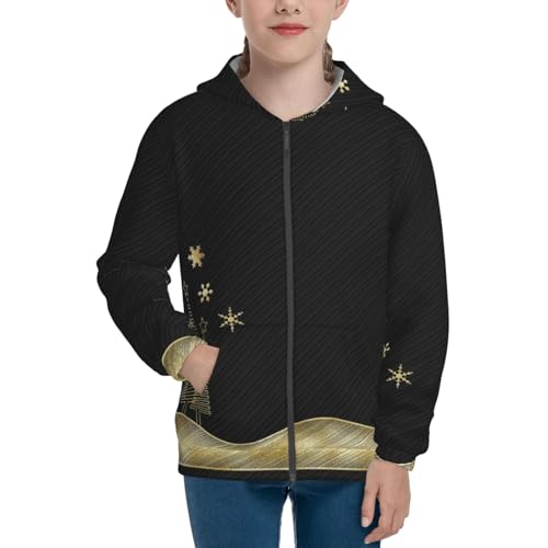 Christmas Black Digital Paper Kids Pullover Hoodies Boys Zip Up Sweatshirts Girls Athletic Clothes with Pocket3