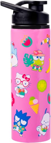 Image of Silver Buffalo Sanrio Hello Kitty and Friends Tropical Stainless Steel Water Bottle Featuring Keroppi, Tuxedo Sam, Badtz-Maru, and Pochacco, 25 Ounces (Pack of 12)