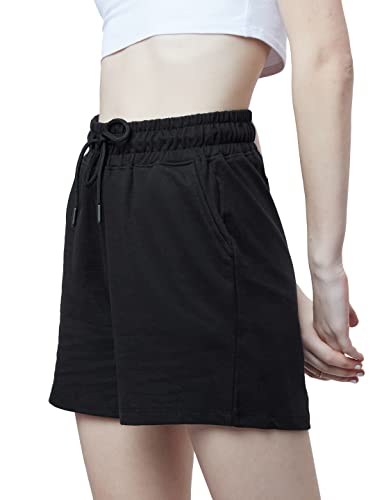 Image of The Souled Store Solids: Women Lounge Shorts SweatShorts Women's Sweat Shorts Athletic Lounge Gym Running Workout French Terry Cotton Drawstring Elastic Waist Casual Comfortable
