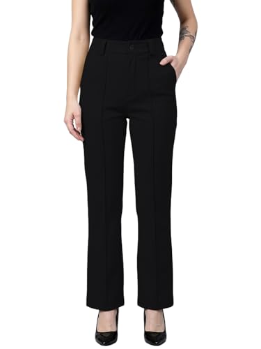 Image of Women's High Waist Formal Straight Fit Trousers Premium Stretch Office Pants Front Pleated Design Smart Workwear Bottom for Office, Casual & Business Wear