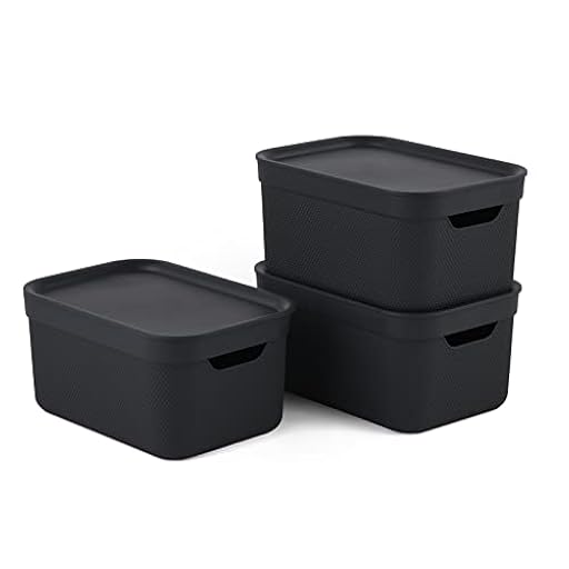 Caja decorativa Jive, juego de 3 cajas de almacenamiento de 5l con tapa, plástico (PP reciclado), negro, 3x5l (26,5 x 18,5 x 13,5 cm) | Ya disponible en tu tienda friki favorita! En mundofriki.es!