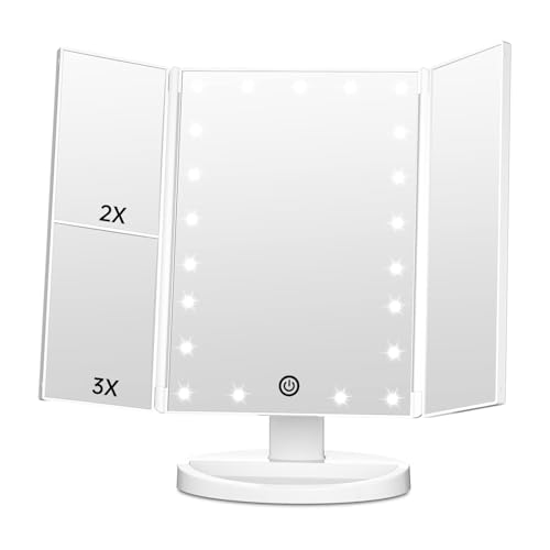 FASCINATE Trifold Vanity Mirror with Lights, Lighted Makeup...