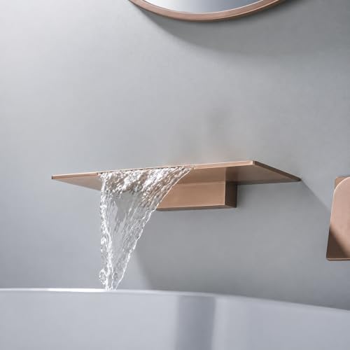 Image of AQUIEEN Plato Wall Mounted Waterfall Basin Mixer Tap | Modern Single Lever Concealed Basin Faucet | Contemporary Bathroom Sink Mixer (Rose Gold)