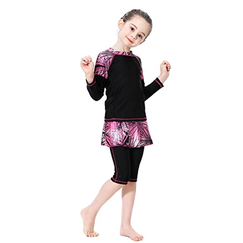 Girl Burkini Swimsuits Modest Muslim Islamic Long Sleeve Rash Guard Full Cover Hijab Top Skirted Swim Capris ​Swimwear2