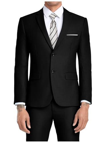 Men's Suit Slim Fit, 2 Piece Black Suits for Men, Solid Jacket Pants with Tie, Prom Wedding Homecoming Tuxedo Set XS