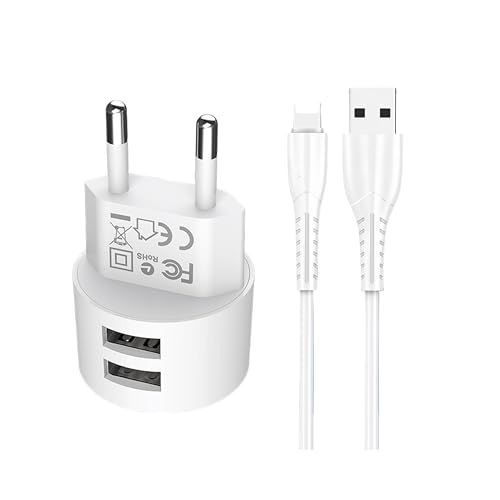 joonnair Cargador de Pared Universal 2 Puertos USB, 5V 2,1A Carga Rápida, Enchufe Europeo, Cargador USB Compatible Universal para Dispositivos con Conector Lightning, iPhone, Samsung, Tablet(Blanco)