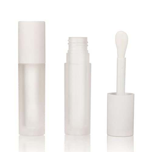 COSIDEA 24 pcs Empty 5ml big brush Frosted lip gloss tube White round lipgloss tubes container with big doe foot wand