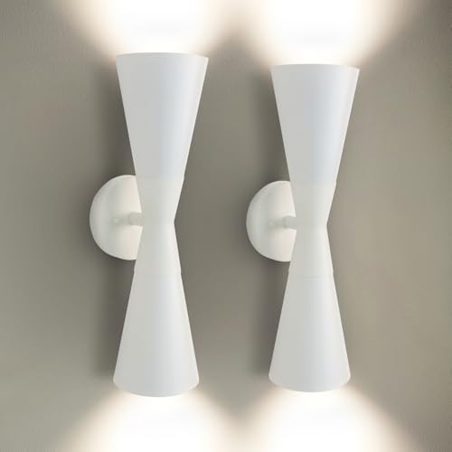 Image of Modern Indoor Wall Sconces Set of 2, Up and Down White Wall Sconces, Mid Century Indoor Wall Light Fixture, Hardwired Wall Mounted Lamp for Living Room, Bathroom, Bedroom, Hallway, 18inches