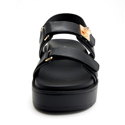 Image of vodvob Women's Platform Sandals Cushioned Footbed Open Toe Walking Summer | Adjustable Front Straps,Fixed Back Strap,Flat Sandals,Chunky Sole,Comfortable Footbed,Slip On,Walking Sandals,Summer Wear