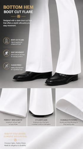 Image of Men's Formal Bootcut Pants | Stretchable Trousers | High Rise Flared Fit Pants | Office & Formal & Casual Wear (Black /White)