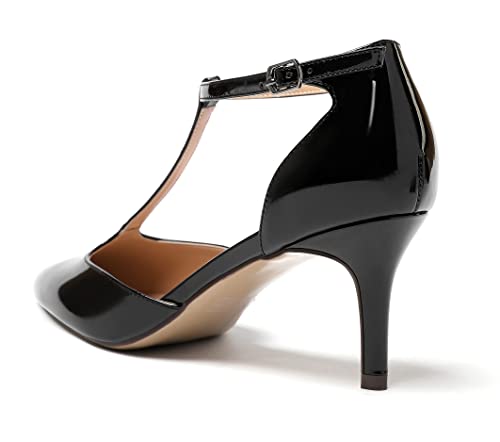 SAMMITOP Women's Kitten Heel Pointed Toe Pumps Ankle Strap Mid Heel T-bar Dress Shoes3