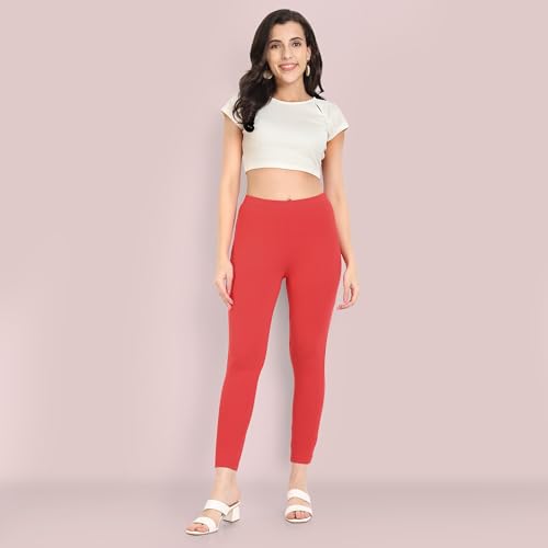Image of ONE SKY Women Ankle Length Leggings | Premium Cotton Modal Spandex Blend | High Waist Stretchable & Bio-Washed Fabric | Colour-Lock | Ethnic Leggings for Women