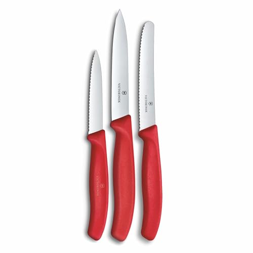 Victorinox Swiss Classic Set de couteaux de cuisine, 3 pièces, Couteau à légumes, à tomates et à petit déjeuner, Manche plastique robuste, Acier...