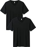 LAPASA Mens 2-Pack Micro Modal Tag-Free Short Sleeve T-Shirts V-Neck Solid Plain Regular-Fit Tee M08 Medium Black (V-Neck)