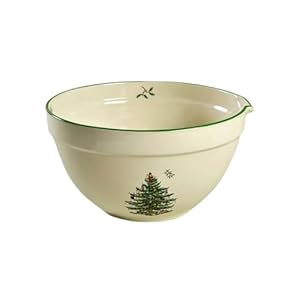Spode Christmas Tree Mixing Bowl with Spout 2 Quart Batter Bowl with Pour Spout Measures 9 Inches Holiday Serving Dishes Dishwasher and Microwave Safe
