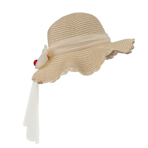 Girls Sweet Cherry Lace Bowknot Sun Hat Summer Sunblock Straw Hat Wide Brim Floppy Outdoor Beach Sun Protection Hat4
