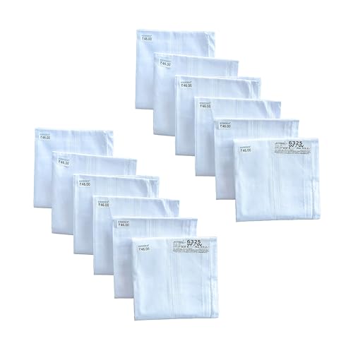 Image of Ashoka Cotton Casual Style Handkerchief For Men - Pack Of 12 (White Plain)
