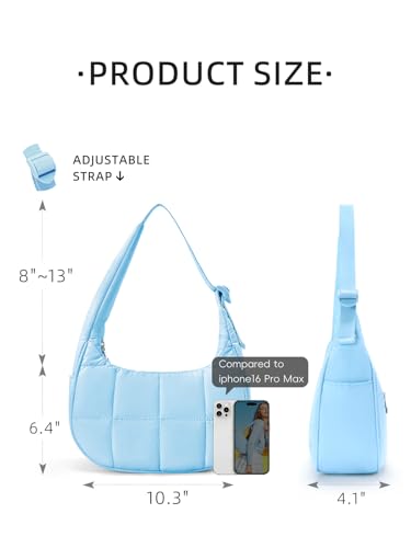 Image of WESTBRONCO Small Puffer Crescent Shoulder Bag for Women, Nylon Quilted Shoulder Purses, Puffy Handbags with Adjustable Strap