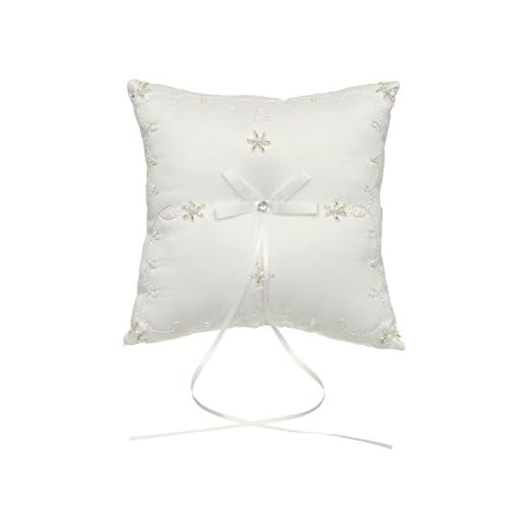 SAMKY Venus Jewelry Pearl Beaded Flower Embroided Wedding Ring Bearer Pillow 7 Inch x 7 Inch -Ivory RP009I Cover