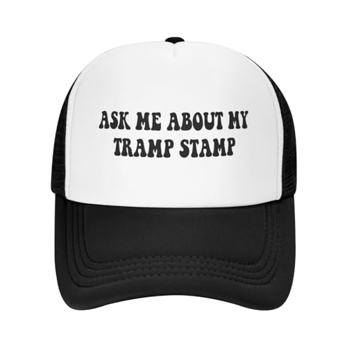 Generic Ask Me About My Tramp Stamp Trucker Hats for Women Black Men Retro Slogan Black Hats for Men