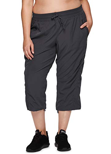 RBX Active Women s Plus Size Fashion Lightweight Woven Body Skimming Drawstring Capri Pant with Pockets Charcoal S21 2X