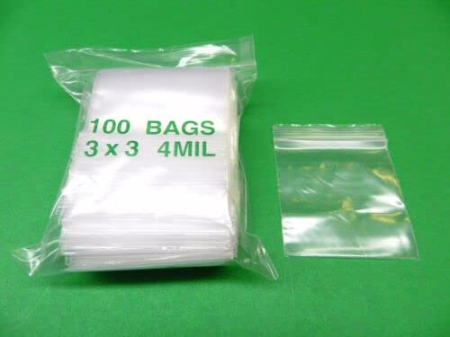 Reloc Zippit Bag 3"X3" Clear 4Mil Reclosable Thick Bags Heavy Duty Zip Seal Lock Pack of 100 By JTS
