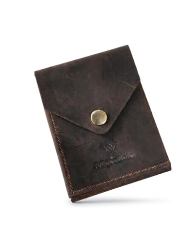 Jollybuffalo® Men Leather Slim Card Holder Wallet || Compact, Minimalist & Thin Design || RFID Protected || Front Pocket Carry, Brown (Dark Brown)
