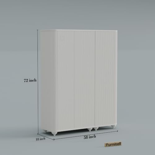 Image of 3 Door Wardrobe Almirah for Bedroom, 72 Inch | Premium HDHMR Wooden Cupboard with Hanging Rod & Storage Compartments | Fluted Push-to-Open Clothes Organizer Cabinet | White Finish