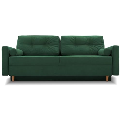 Fabryka Mebli Idźczak Schlafsofa Sofa Pastella Couch Ausklappbares Schlaffunktion Bettkasten - Kissen Bettzeugbehälter Hilfsautomat Wohnzimmer, Gästezimmer Modern Design (Kronos 19 Grün) – Bild 5