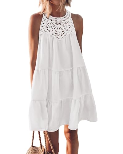 Robe de mariée bustier bohème image 3 | Soirée Blanche Robe Ete Femme Courte Robe de Plage sans Manche Casual Lâche Boheme Robe