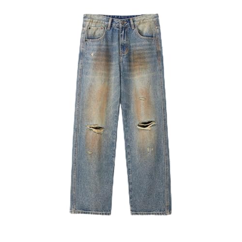 Jeans Pants Trousers Denim Autumn Collection Retro Wasteland Style Ripped Mud Dyed Distressed Washed for Men