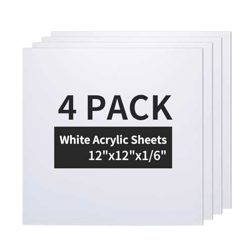 PYD Life 4 Pack Sublimation Acrylic Blanks Sheets 12" x 12" White,1/6" Thick(4 mm) Custom Name Plates for Stanley 40 OZ Tumblers,Acrylic Sheets for Xtool Glowforge 40 W Cutting DIY Projects