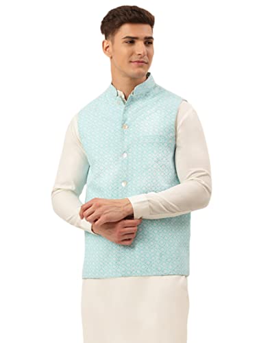 Image of Jompers Men's Embroidered Woven Pure Cotton Nehru Jacket