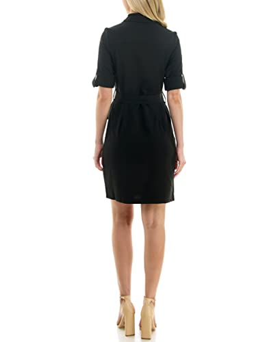 Sharagano Women's Short Sleeve Casual Shirt Dress With Front Pockets, Very Black Black, 14 #TOP6