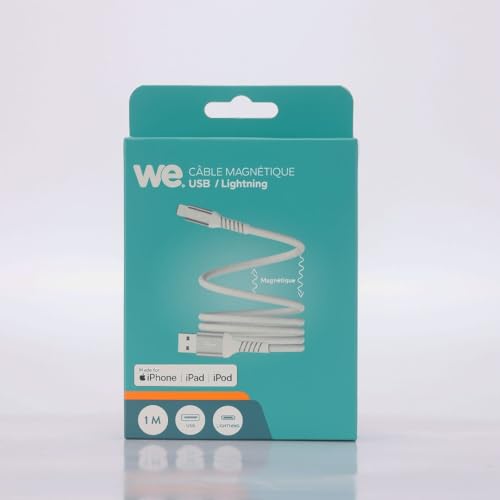Cable USB a Lightning magnético WE blanco con carga de 5V y 2.4A de 1 metro 2