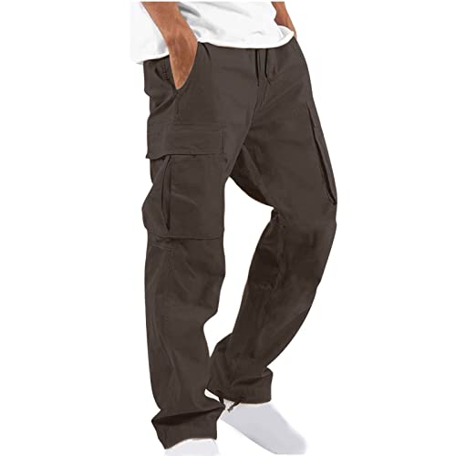 hlysgo Cargo Pants for Men Drawstring Casual Outdoor Hiking Pants Athletic Workout Trousers Cotton Loose Straight Sweatpants
