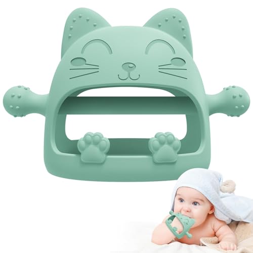 Image of Baby Teething Toys for Babies 0-6 Months,Baby Teether Chew Toys for Teething Relief,Silicone Teething Mitt,Baby Toys 6 to 12 Months,Ideal Baby Shower Gifts for New Moms & Newborn(Cartoon Cat)
