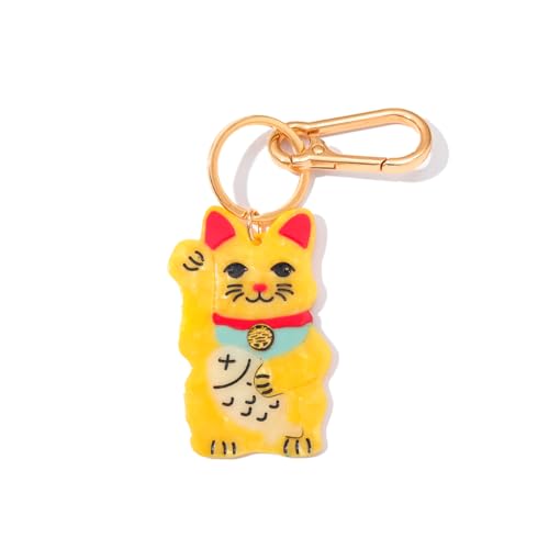 Japanese Maneki Neko Lucky Cat Keychain - Good Luck Charm Key Ring & Bag Clip Accessory for Purse